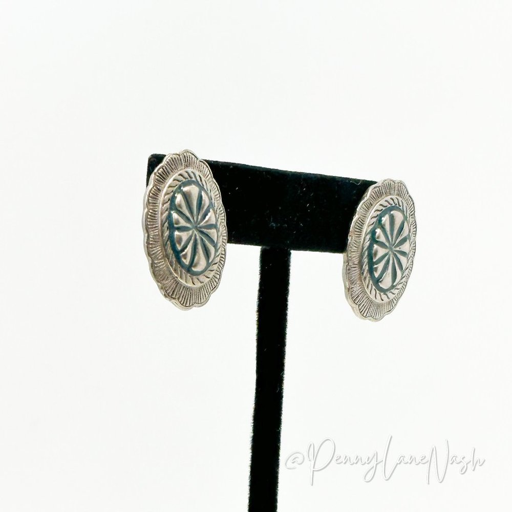 Vintage Silver Tribal Plate/Buckle Push Back Earrings - Picture 2 of 7